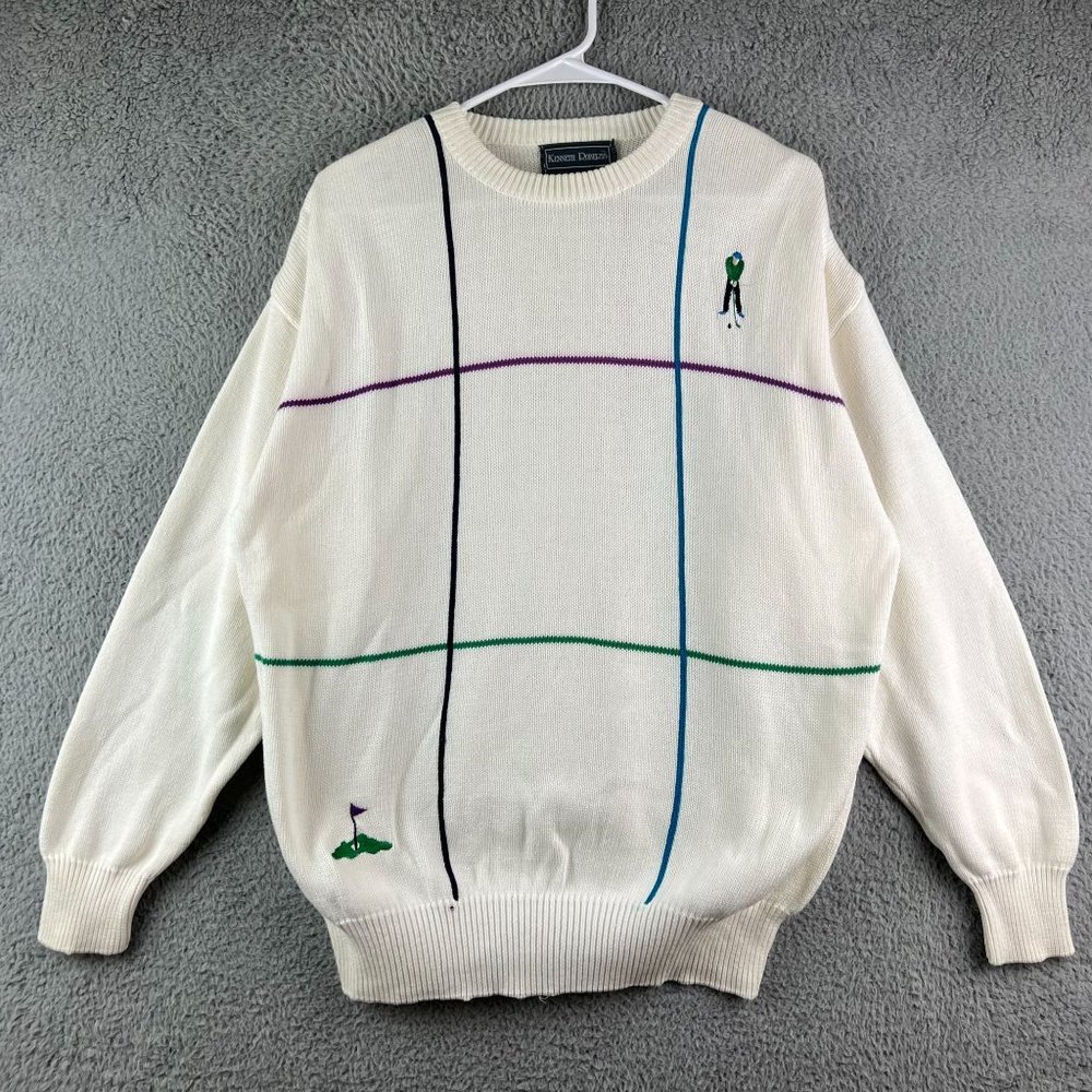 Vintage Kenneth Roberts 100% Cotton‎ Golf Sweater Embroidered size L